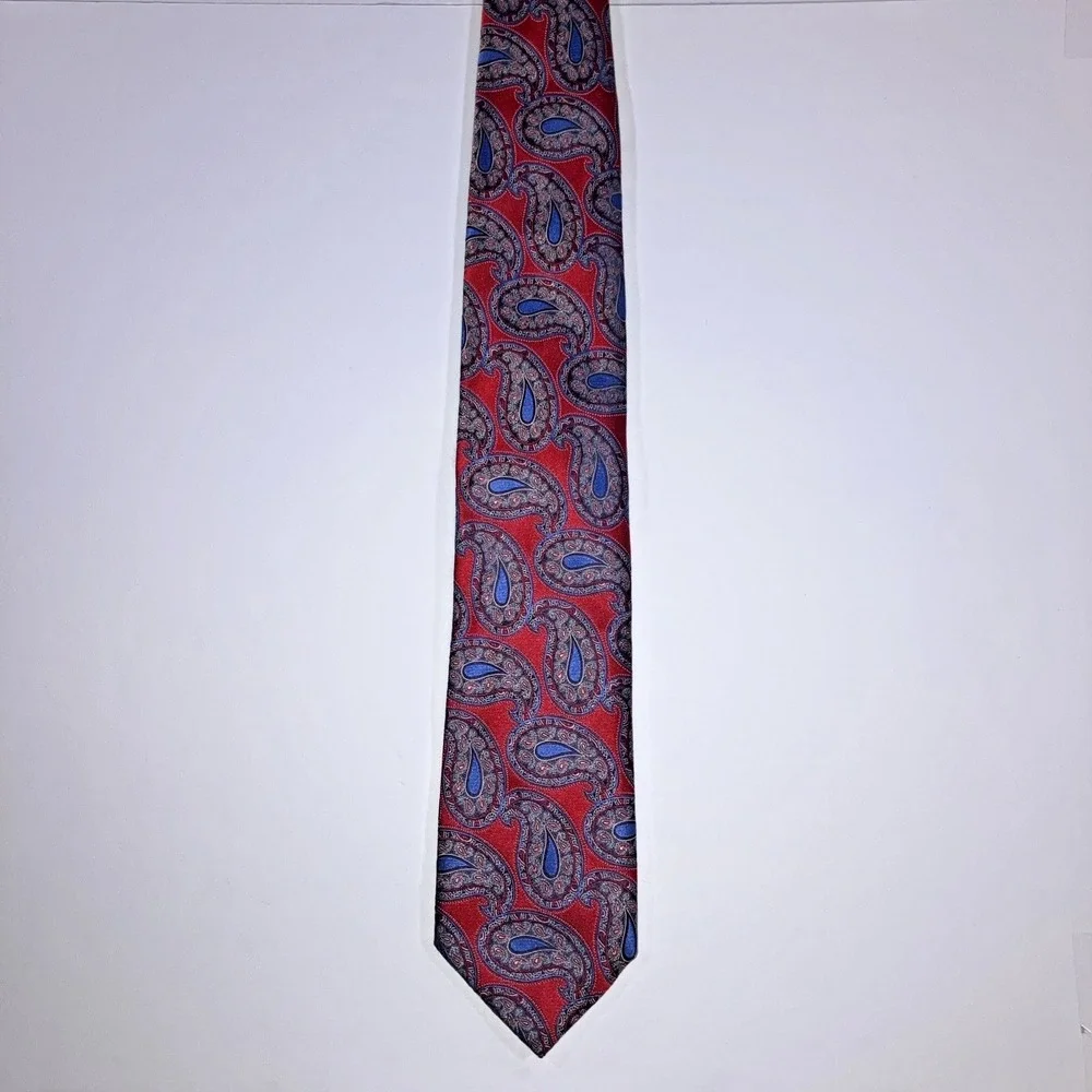 Ermenegildo Zegna Mens Silk Tie Red Blue Paisley Necktie Made in Italy